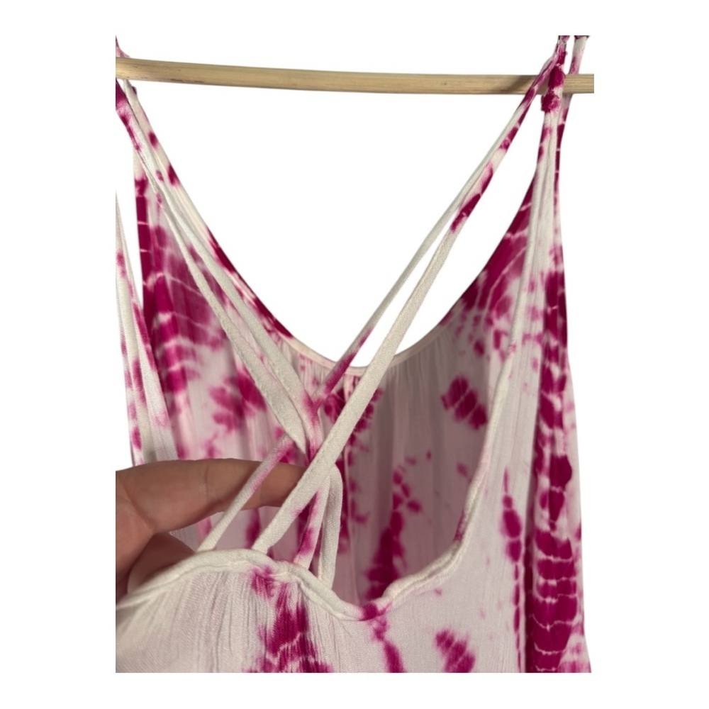 Raviya Tie - Dye Maxi Magenta White Gauze Criss Cross Back Flowy Cover Up Dress - Picture 8 of 12